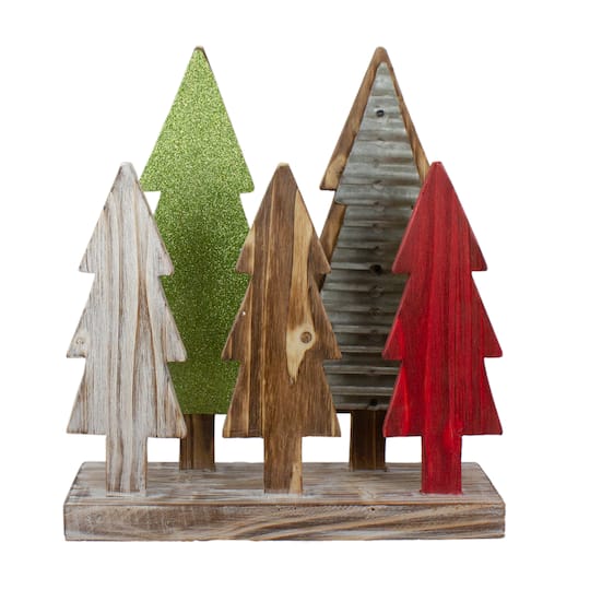 15" Multi-Color Wooden Christmas Tree Tabletop Decoration